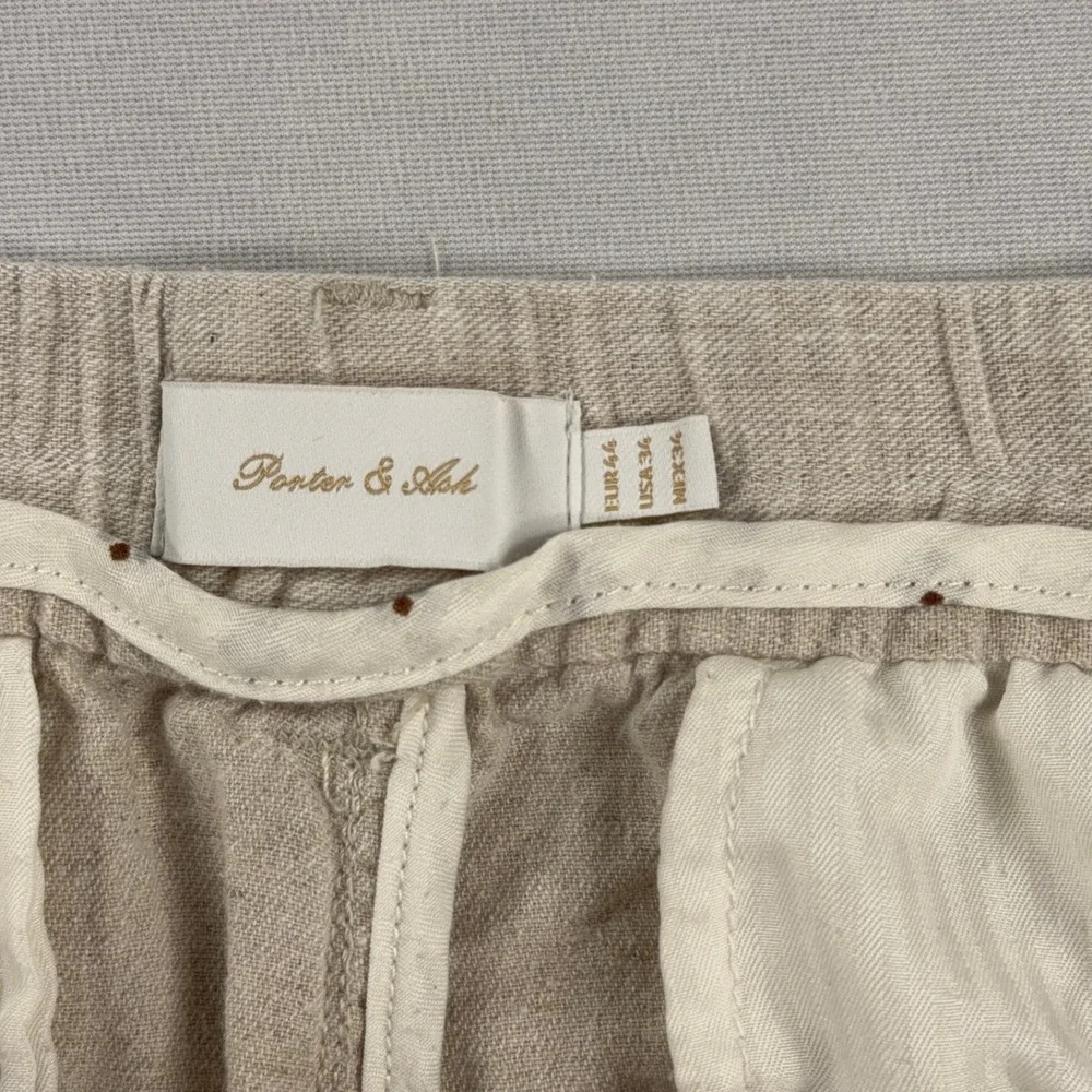 Porter & Ash Linen Blend Pleated Tapered Casual Trousers Mens Size 34